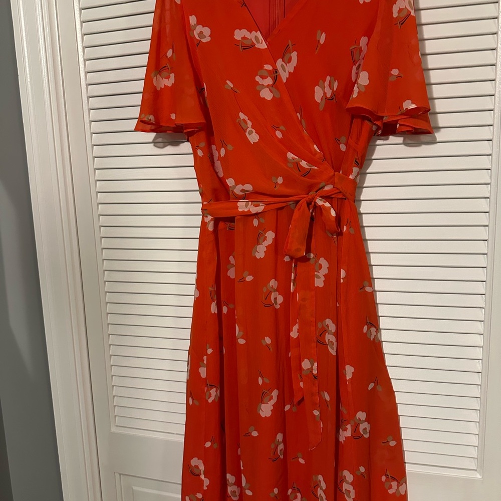 Lauren Ralph Lauren Orange Ruffled Wrap Midi Dress